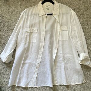 100% Linen Oversized White Long Sleeve Button Down Blouse